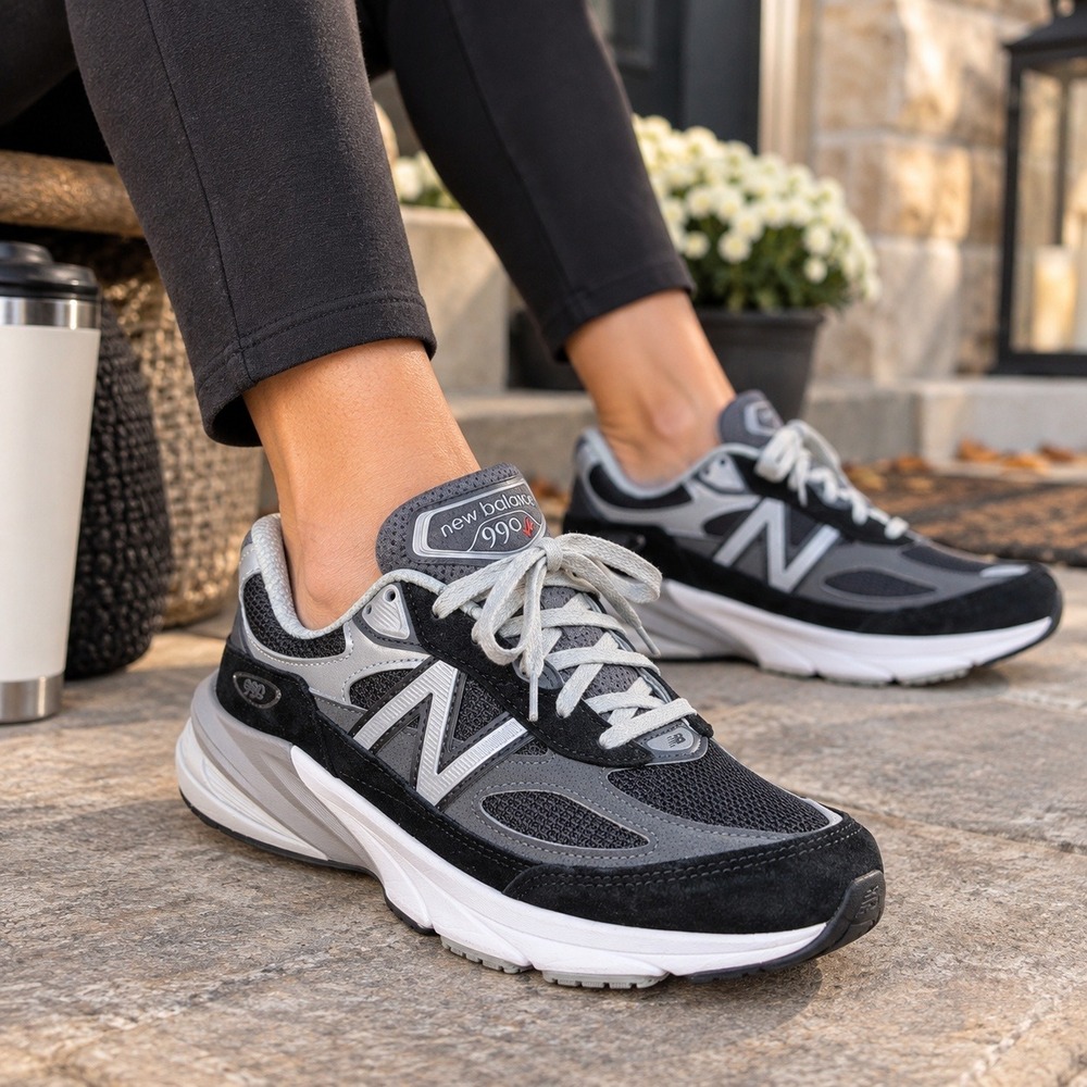 New Balance 990v6 Sneakers Made in USA Black Gray Suede Mesh Shoes Women's 11